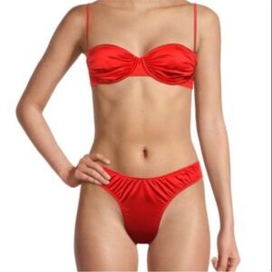 WeWoreWhat Red ruched satin red Bikini set underwire balconette